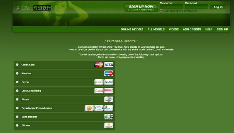 How do you prefer to purchase credits? Webcam prices and payment options
